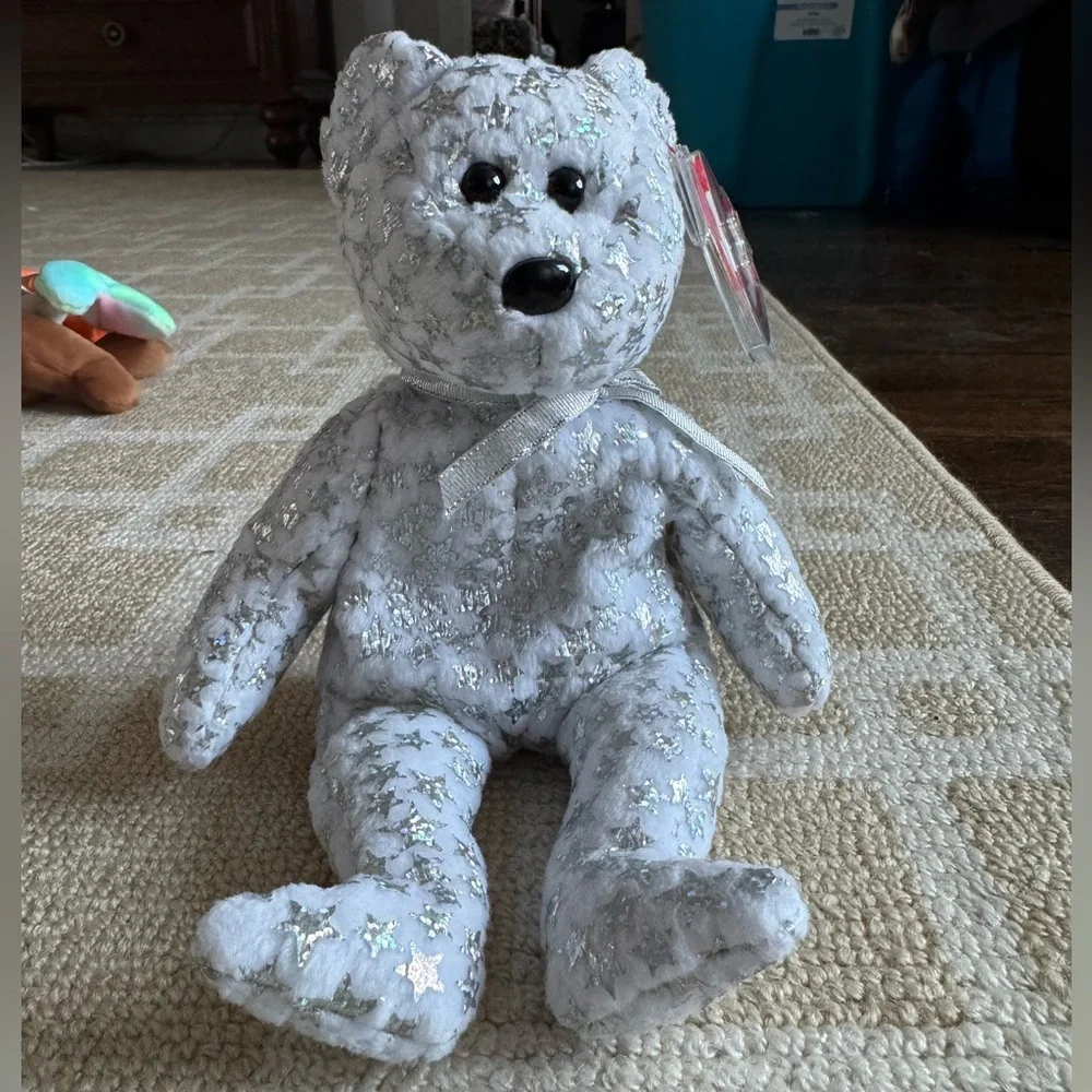 TY Millennial Bear The Beginning Beanie Baby Silver Stars Plush 2000 Collectible - Picture 6 of 7